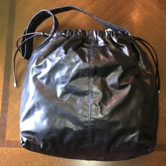 Handbags - Huge Black Vinyl Boho Handbag With Magnetic Closure